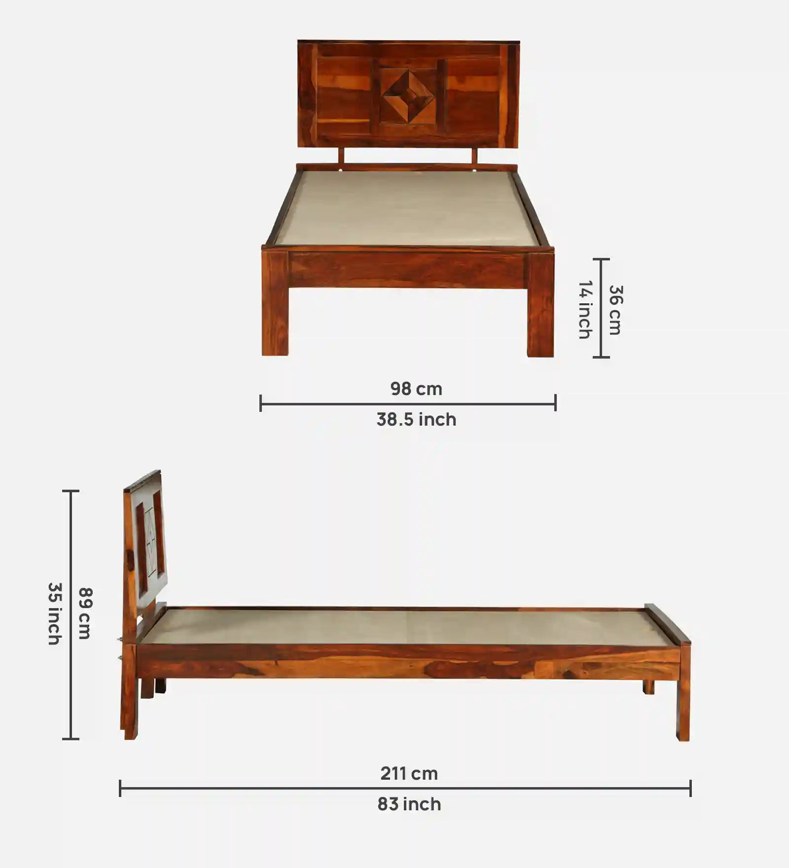 Shraya Solid Wood Single Bed Without Storage