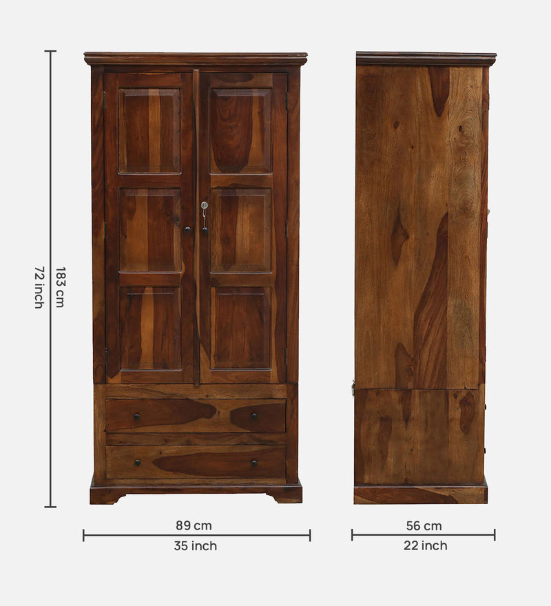 vandena  Solid Wood 2 Door Wardrobe In Provincial Teak Finish By Rajwada