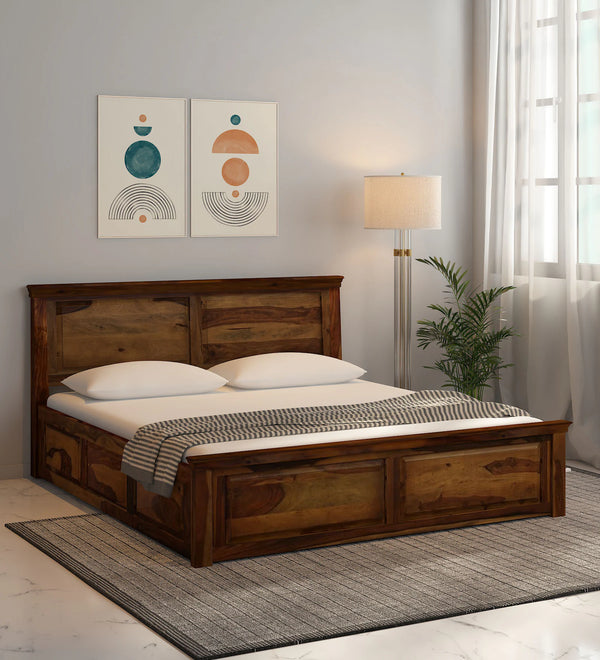 Vandena  Solid Wood Bed With Box Storage In Provincial Teak Finish By Rajwada