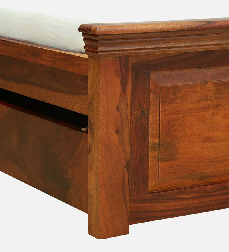 Vandena  Solid Wood Bed With Drawer Storage In Honey Oak Finish By Rajwada