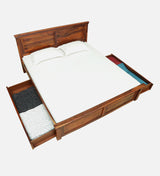 Vandena  Solid Wood Bed With Drawer Storage In Honey Oak Finish By Rajwada