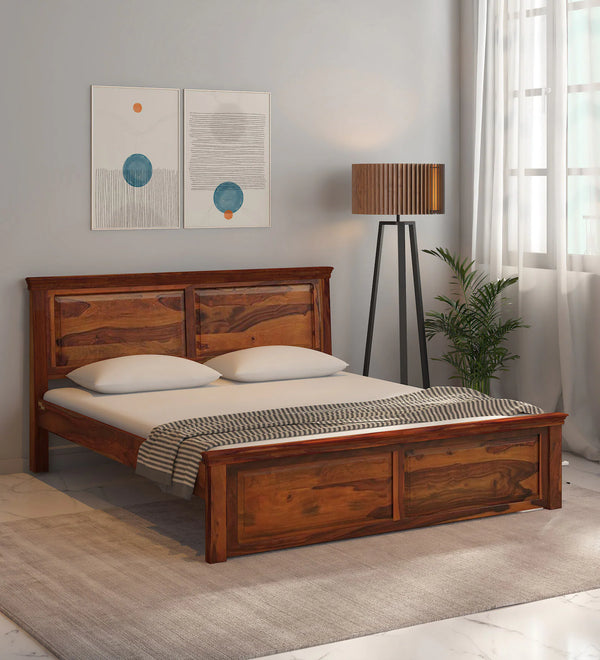 Vandena  Solid Wood Queen Size Bed In Honey Oak Finish By Rajwada