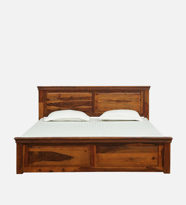 Vandena  Solid Wood Queen Size Bed With Box Storage In Honey Oak Finish By Rajwada