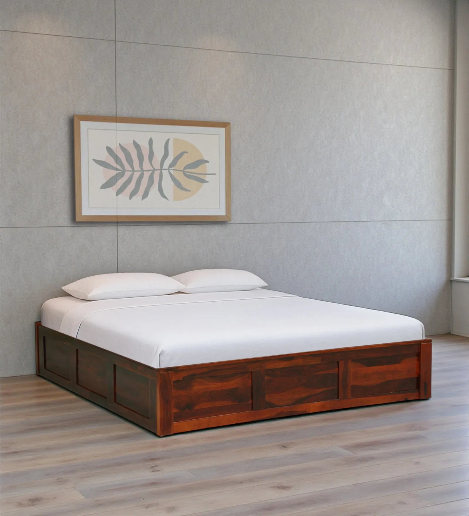 Sthira solid sheesham wood king size bed with hydraulic storage heavy duty