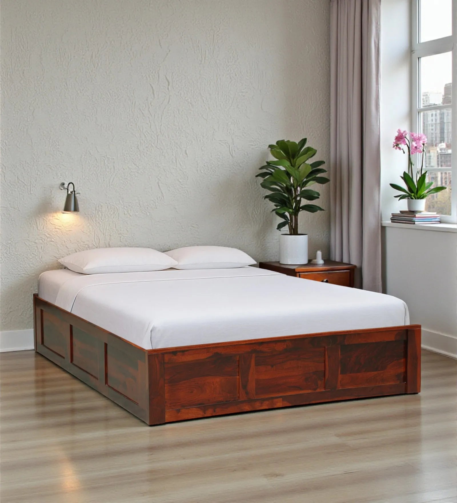 Sthira sheesham wood king size bed with box storage heavy duty