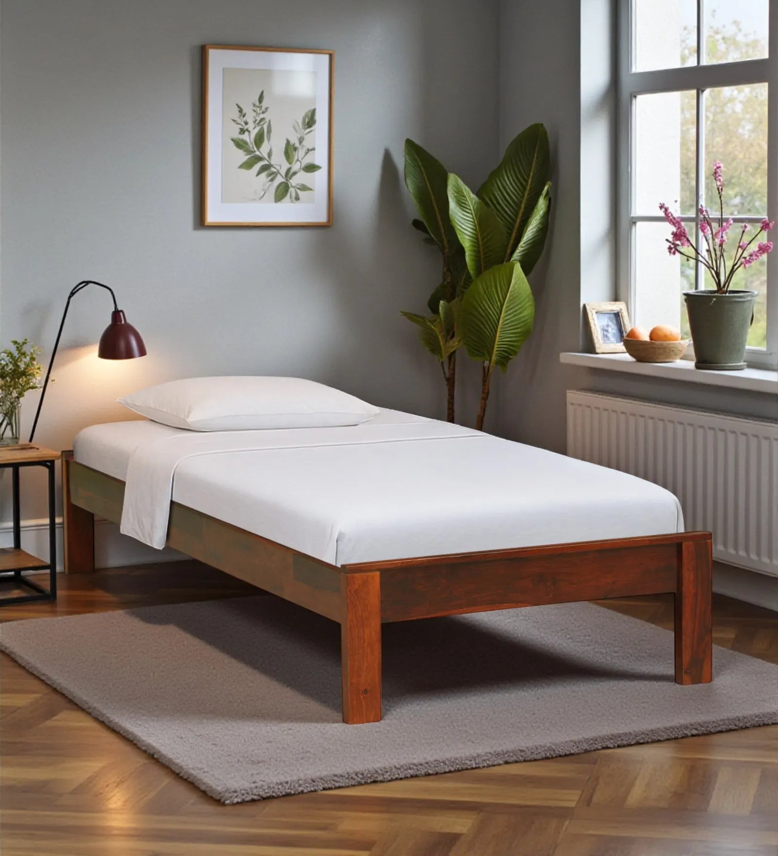 Sthira sheesham wood single bed without storage modern solid wood bed India