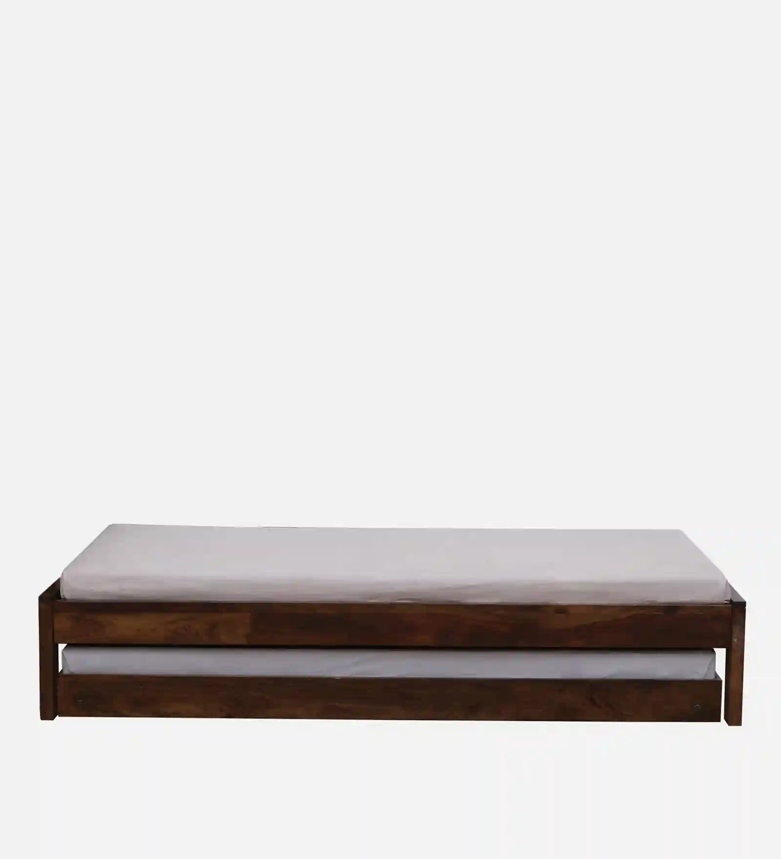 sthira sheesham wood single bed with trundle teak finish premium wooden pull out bed design