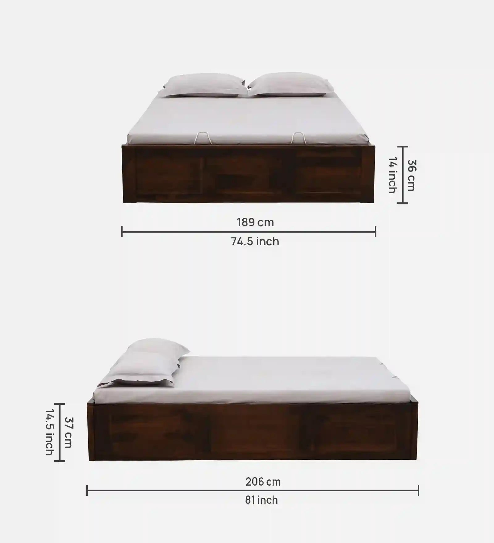 Sthira solid sheesham wood king size bed with hydraulic storage bedroom use