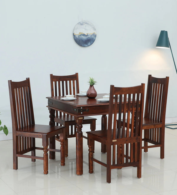 Samrita Solid Wood 4 Seater Dining Set In Honey Oak Finish By Rajwada