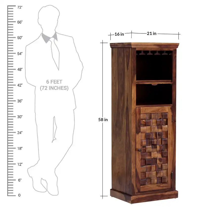 Tall bar unit in solid wood for complete home bar furniture setup