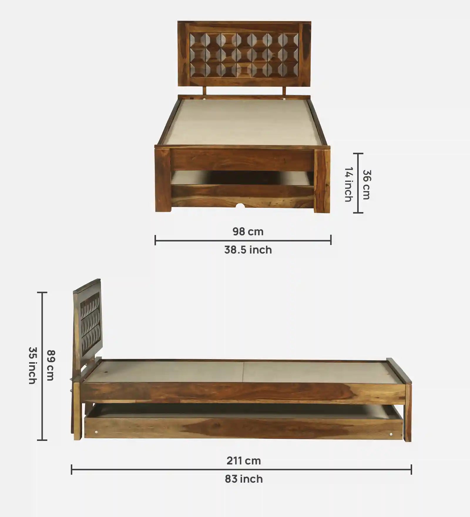 tejas sheesham wood single bed with trundle premium finish durable wooden furniture