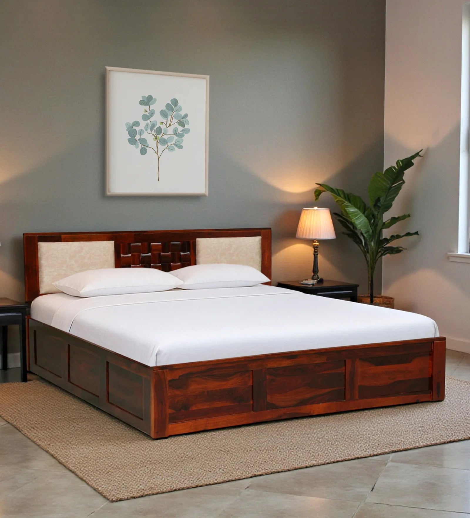 tejas sheesham wood king size box storage bed front angle view wooden bed india