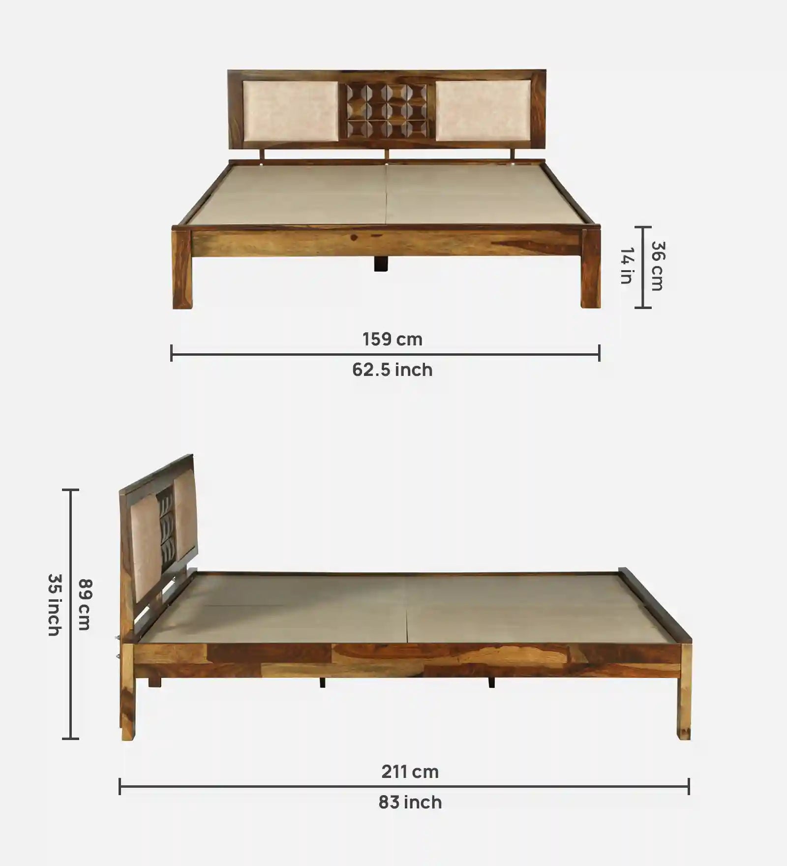 Tejas premium sheesham bed solid wood clean desig
