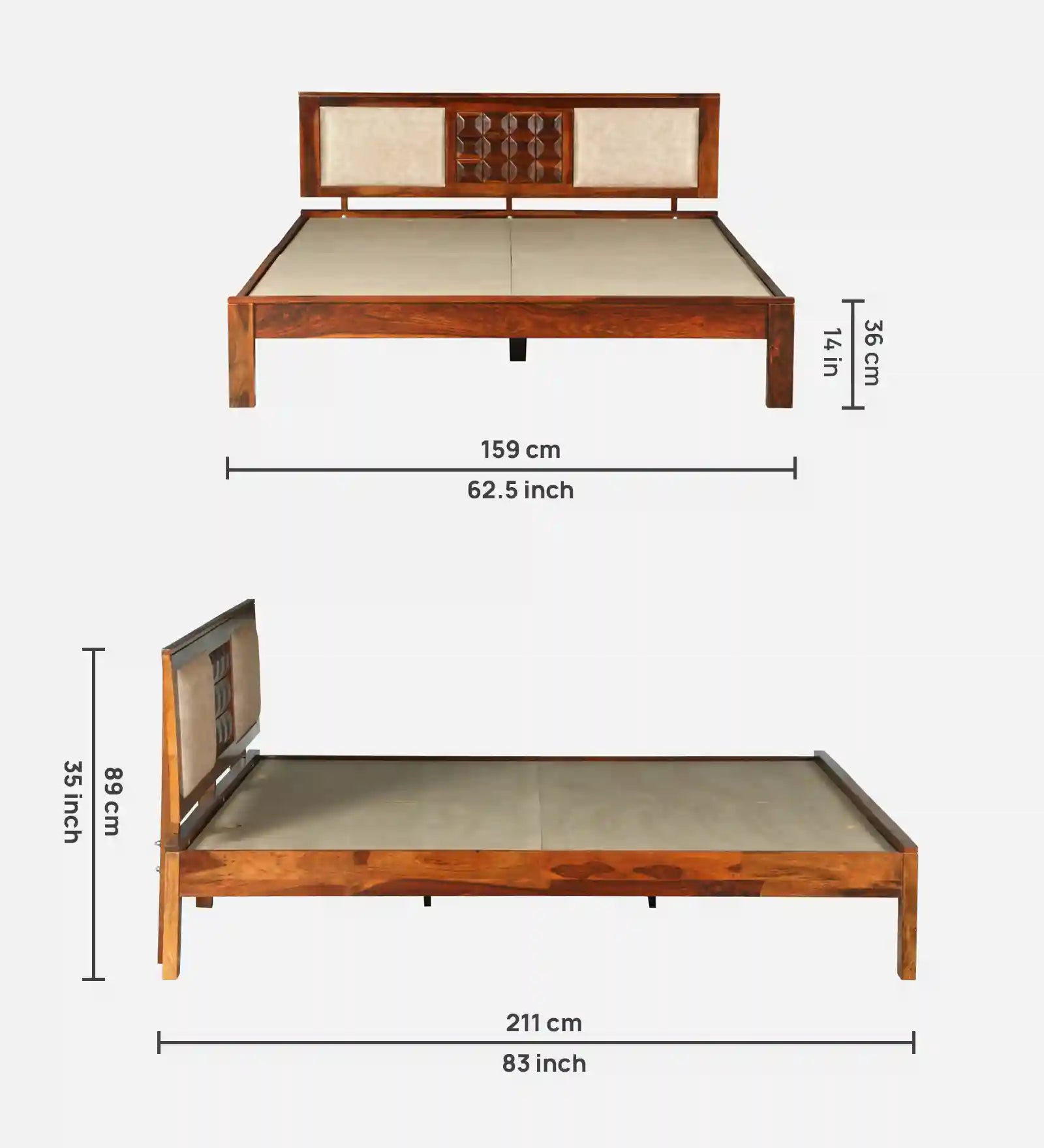 Tejas premium sheesham bed solid wood frame design