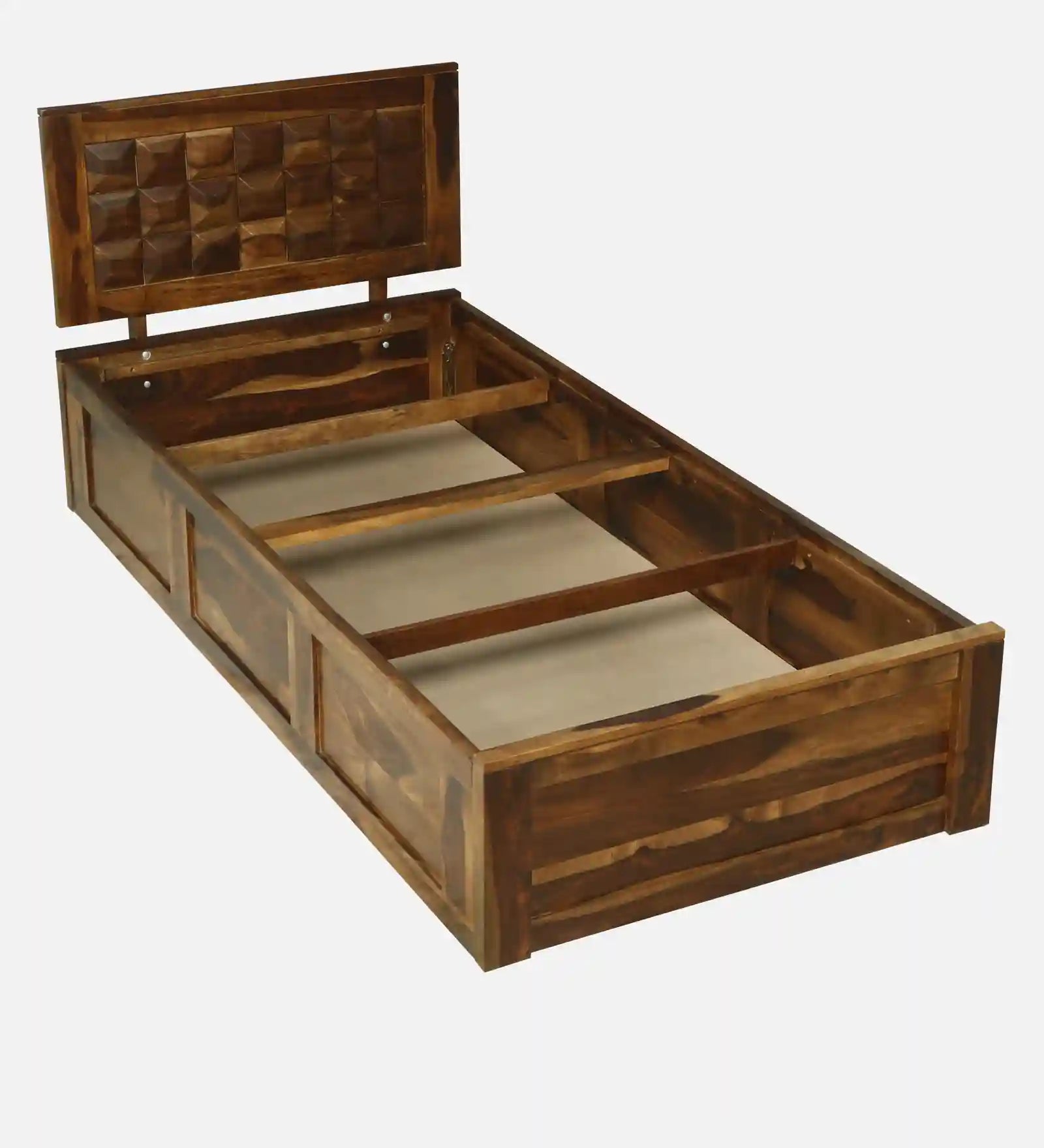tejas sheesham wood single bed with storage teak finish premium wooden bed design