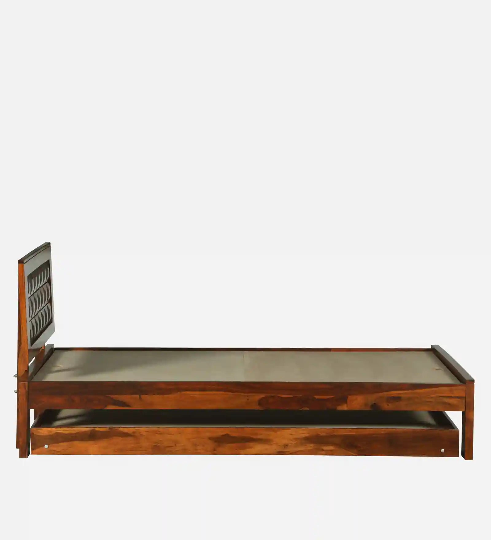 tejas sheesham wood single bed with trundle teak finish premium wooden pull out bed design
