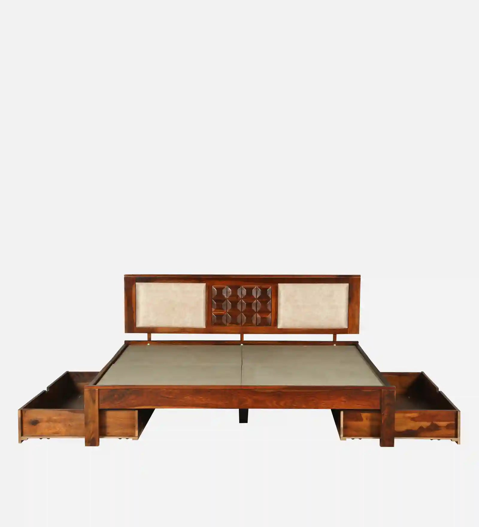 solid sheesham wood bed side drawer storage view queen size wooden bed india