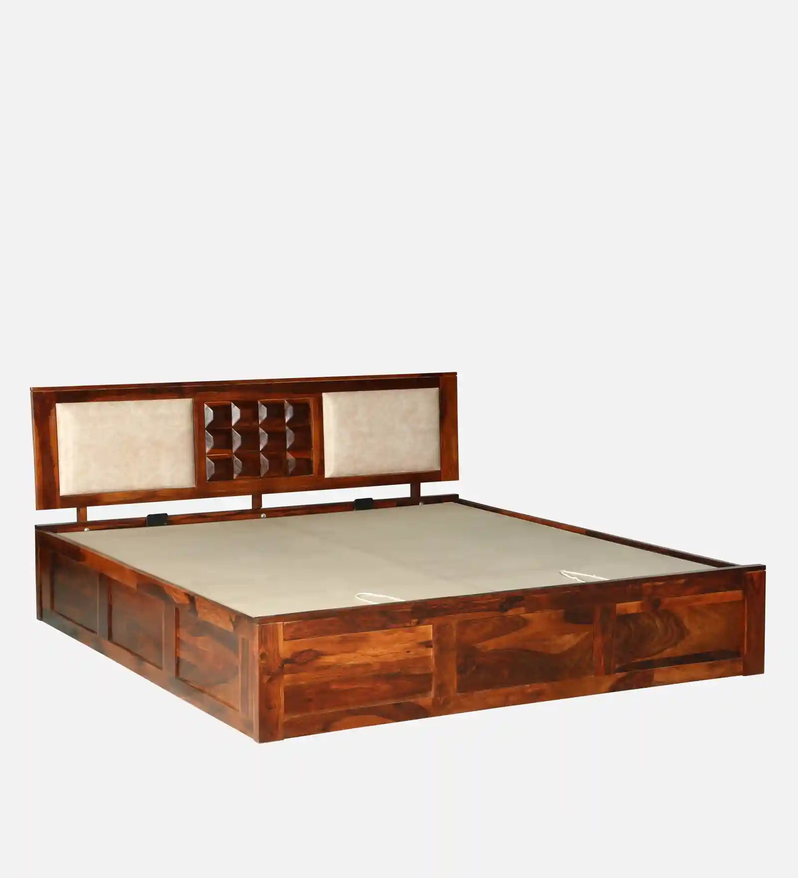 solid sheesham wood hydraulic storage bed side frame design queen size bed indi