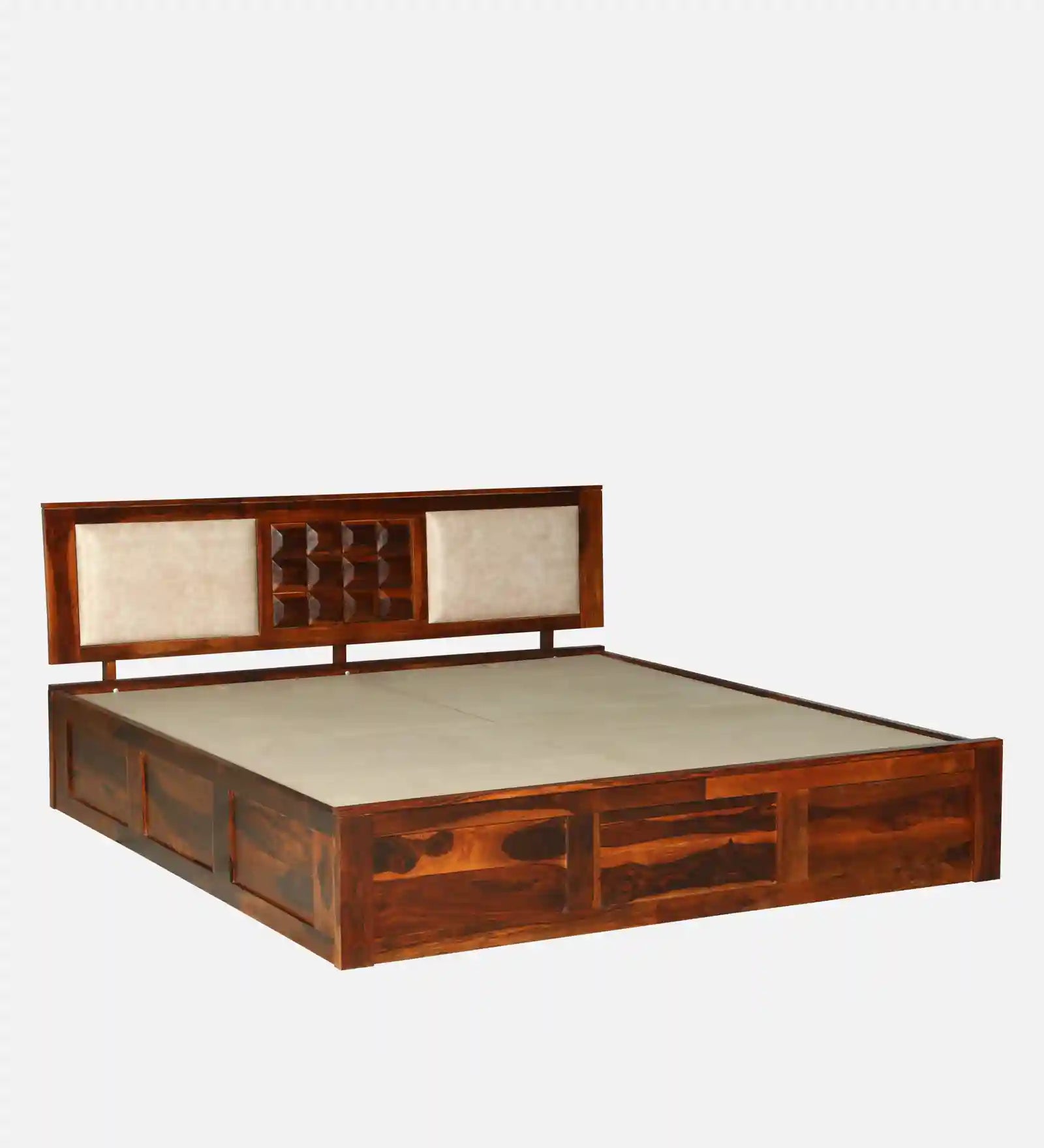 solid sheesham wood bed side profile queen size box storage bed india