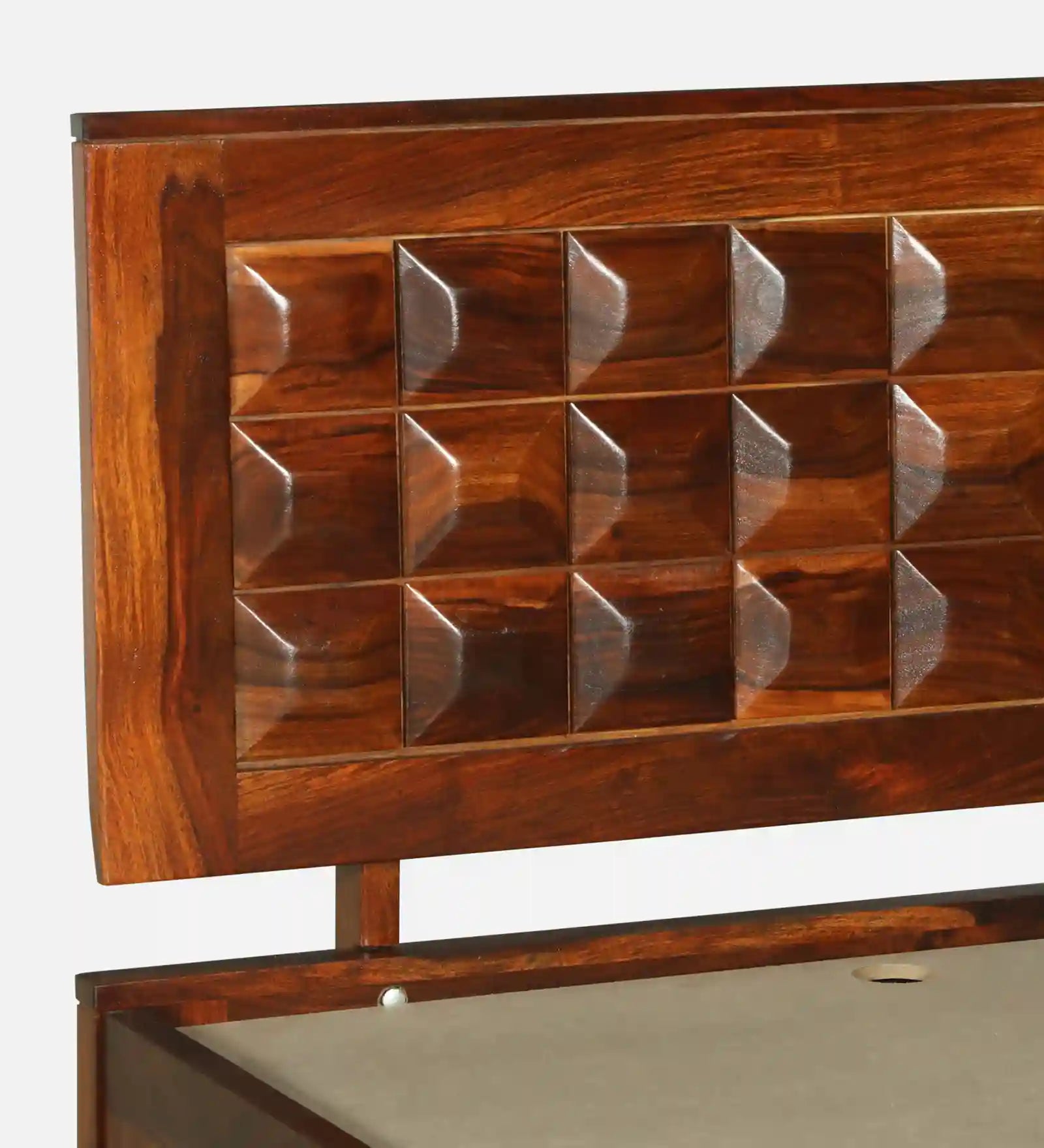 tejas solid wood single bed without storage styled in modern bedroom setup