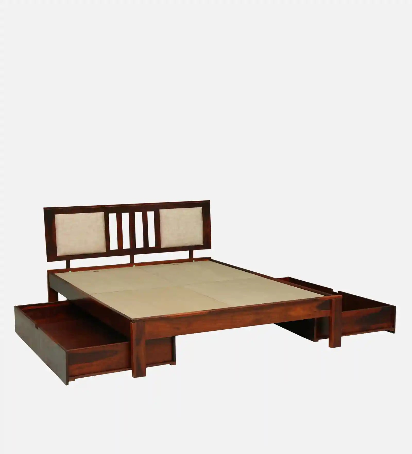 solid sheesham timber drawer bed side profile queen size india
