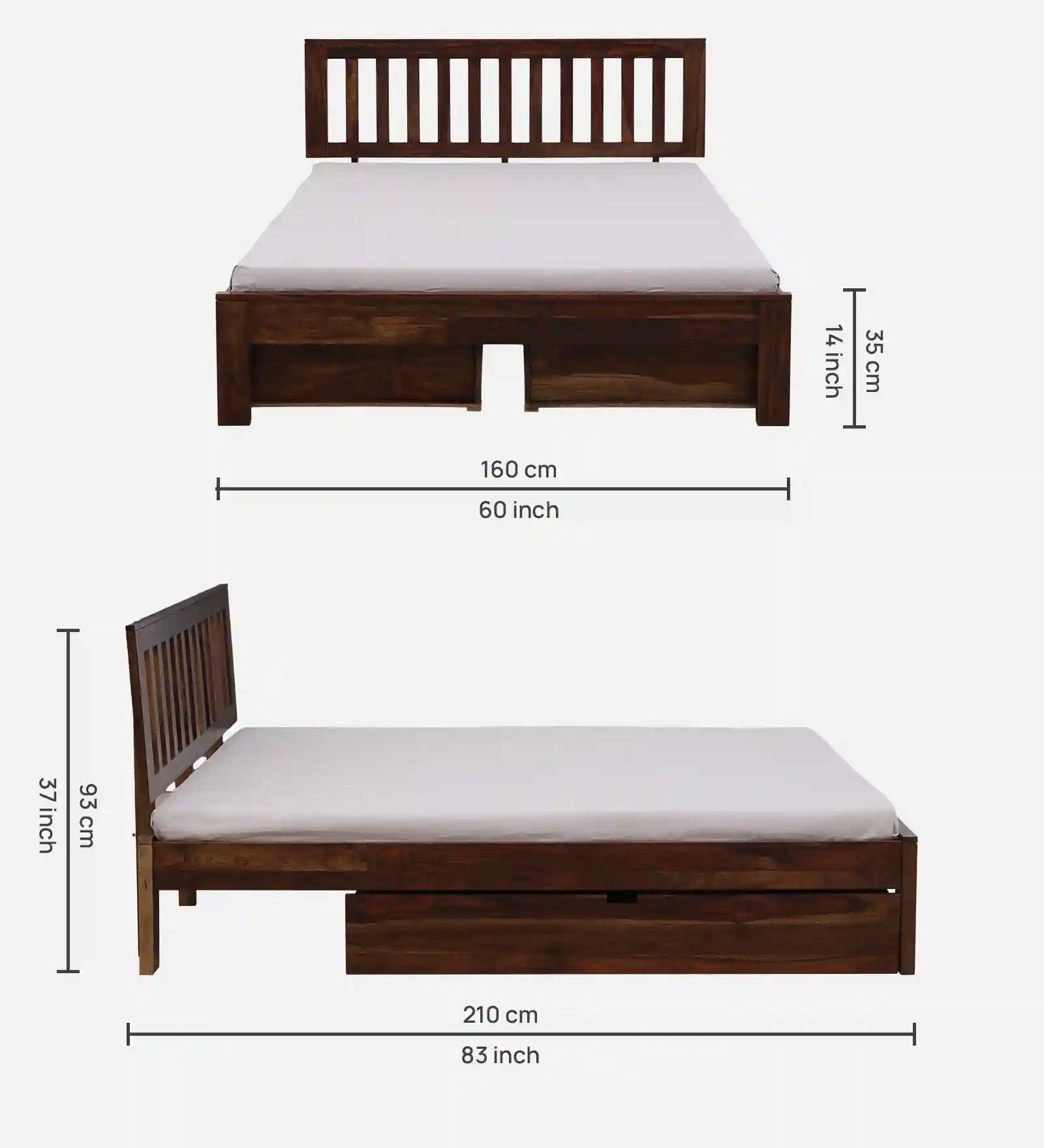 tone finish sheesham wood drawer storage bed queen size furniture india