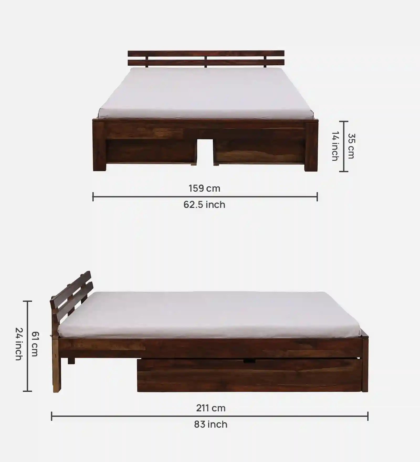 tone finish sheesham wood drawer storage bed queen size furniture india