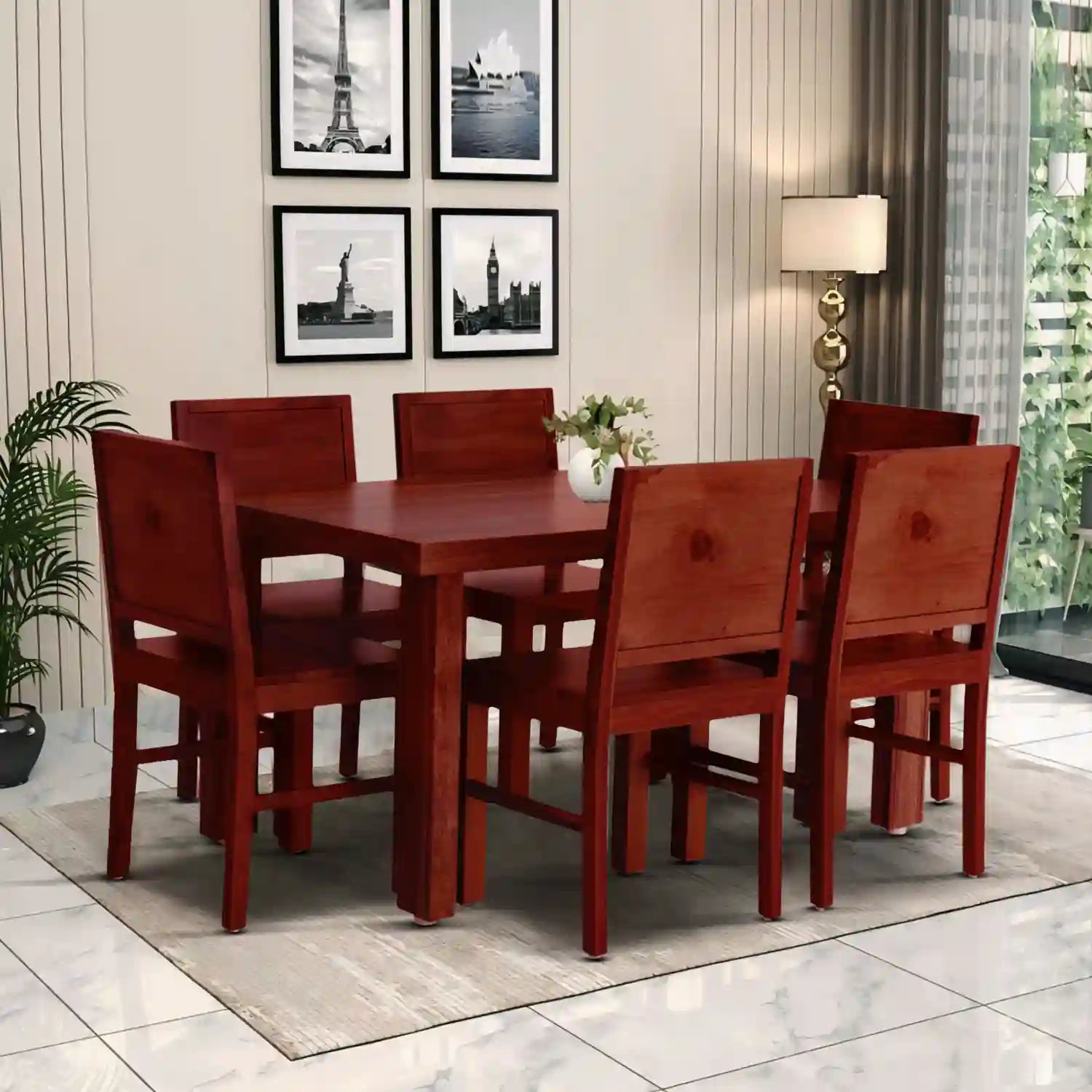 Traditional sheesham wood six seater dining table Acro design made from durable solid wood