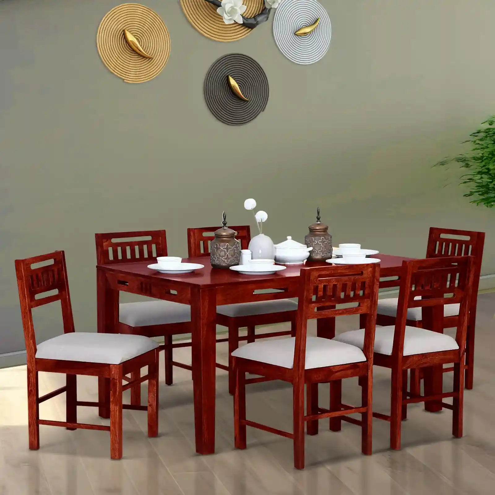 Traditional sheesham wood six-seater dining table set Jenine design strong and durable furniture