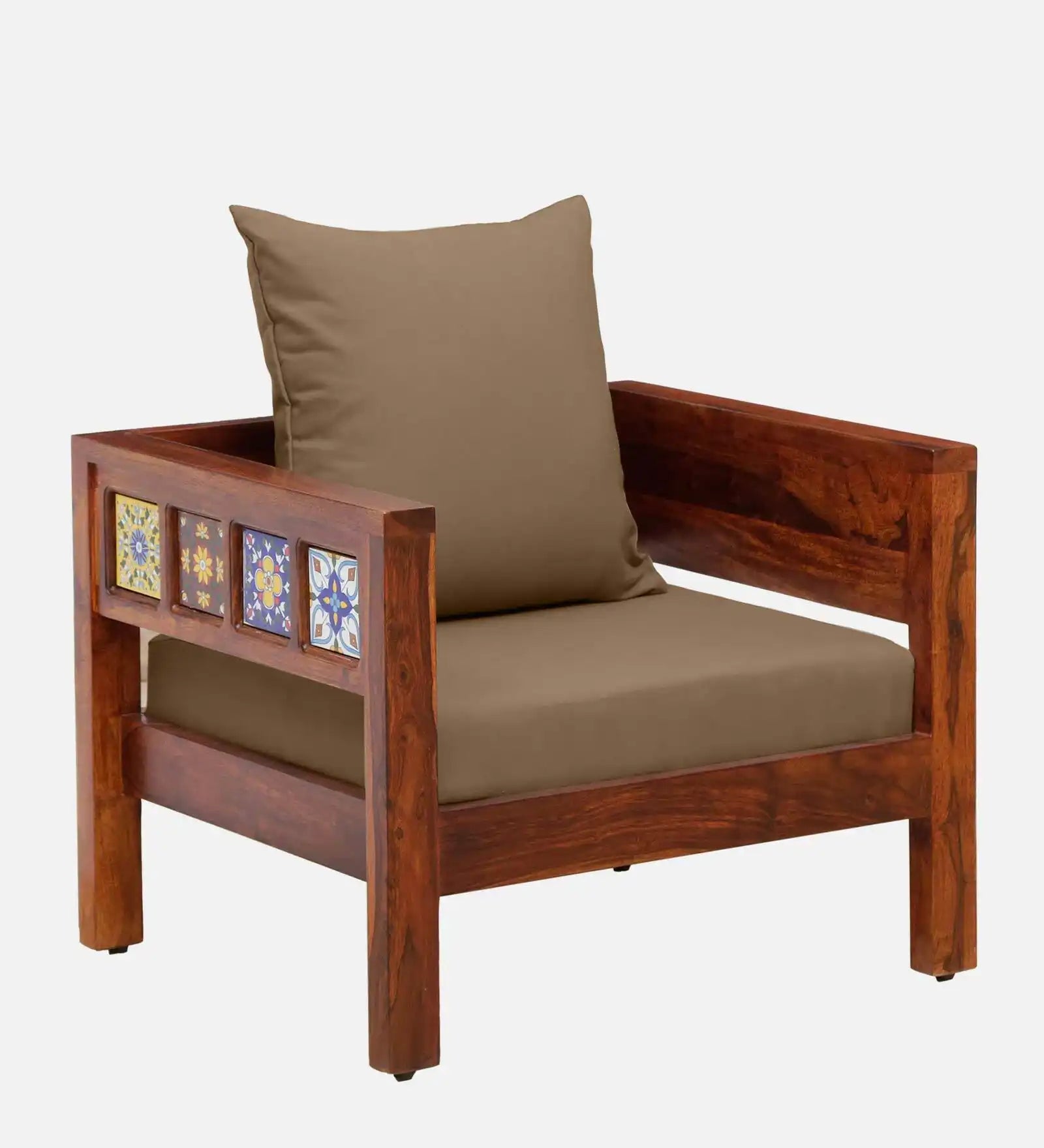 traditional wooden single seater sofa made of sheesham wood
