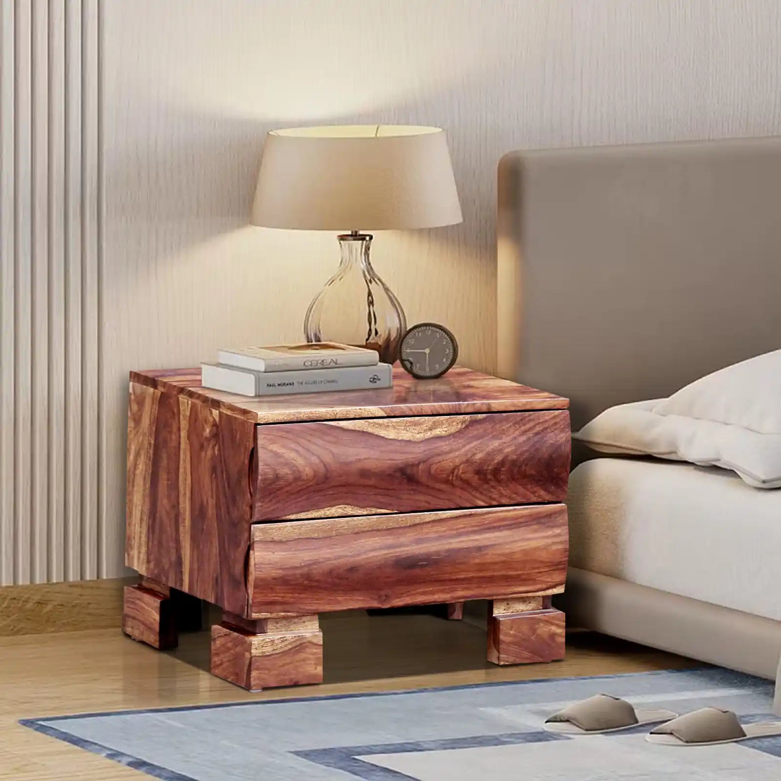 Tulsi nightstand wooden bedside table clean premium style India