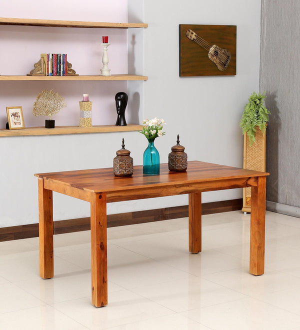 Hari Solid Wood 6 Seater Dining Table In Natural Teak Finish  By Rajwada