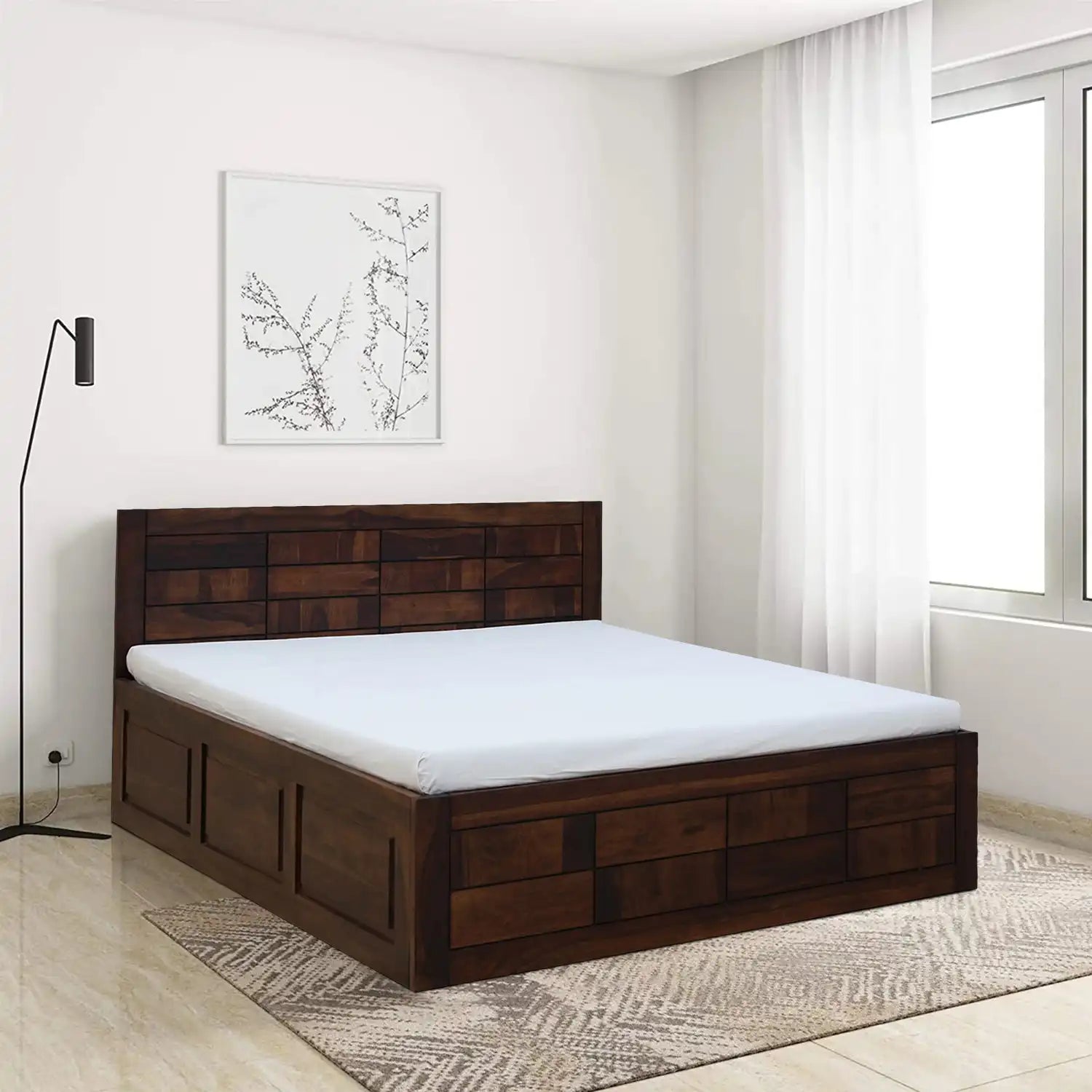 Ultra solid wood queen bed box storage heavy duty frame