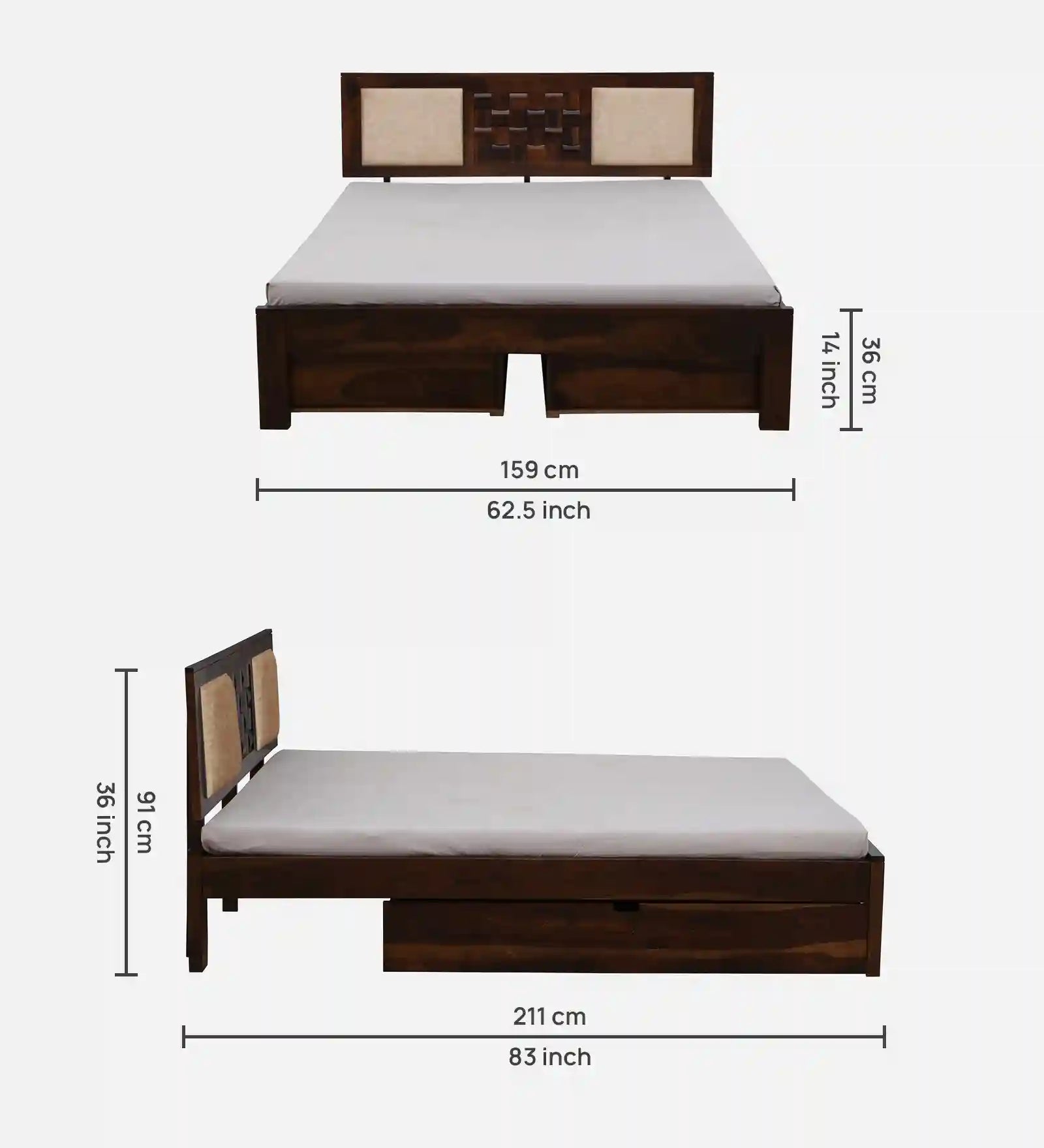 underframe drawer storage compartment sheesham wood queen size bed india