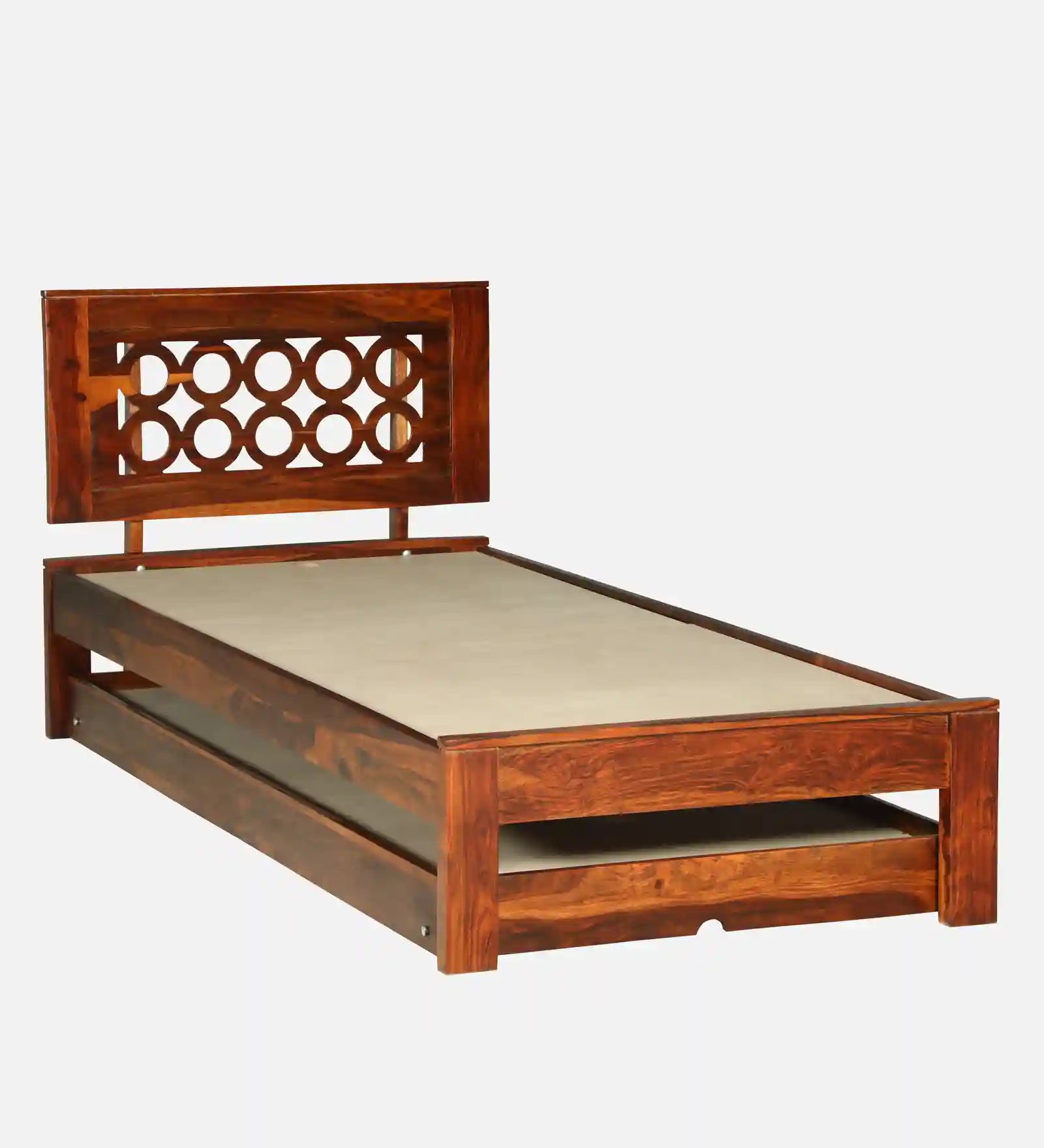 Vainika sheesham wood single bed trundle design strong wooden bed India