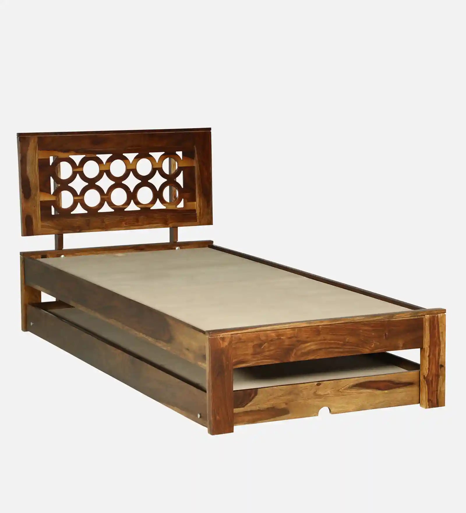 Vainika sheesham wood single bed trundle design strong wooden bed India