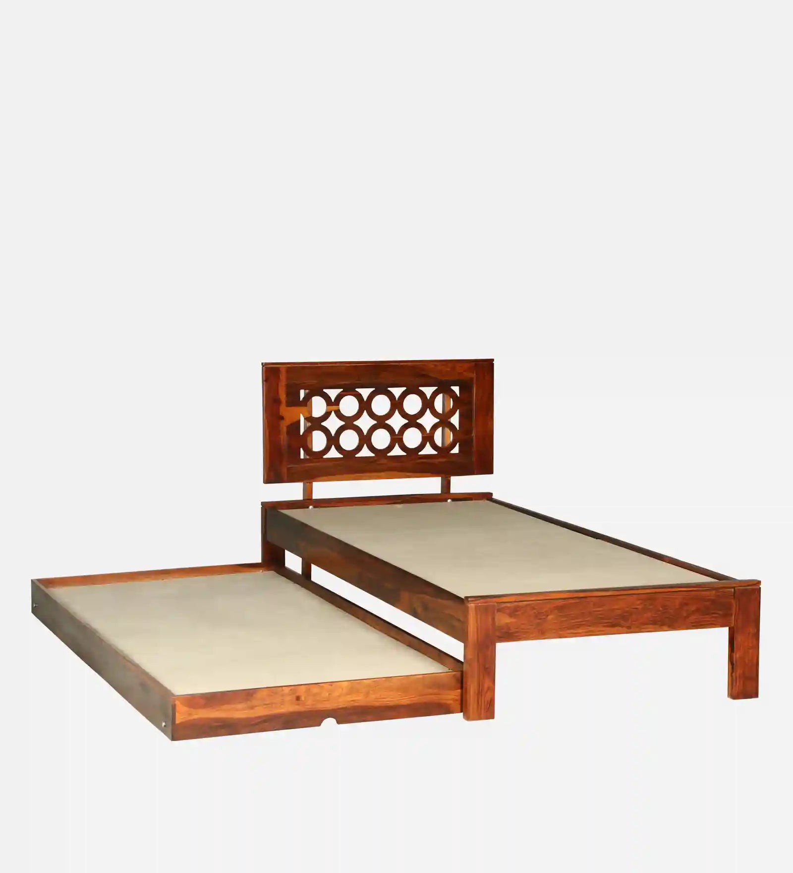 Vainika single bed with trundle heavy duty wooden frame India