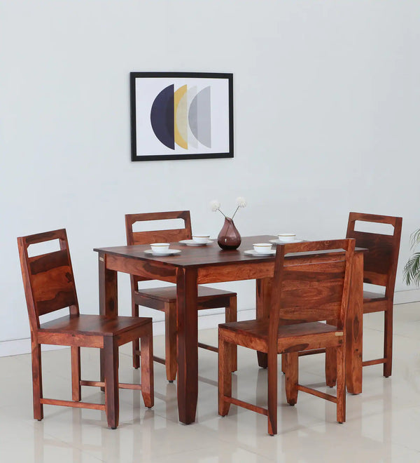 Hari Solid Wood 4 Seater Dining Set In Classic Honey Finish By Rajwada