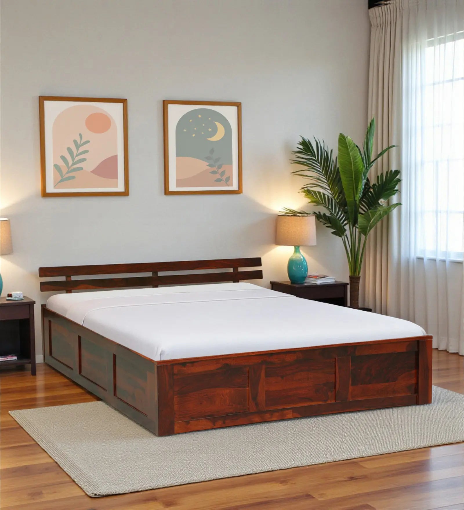 Vriksha solid wood queen size bed with box storage
