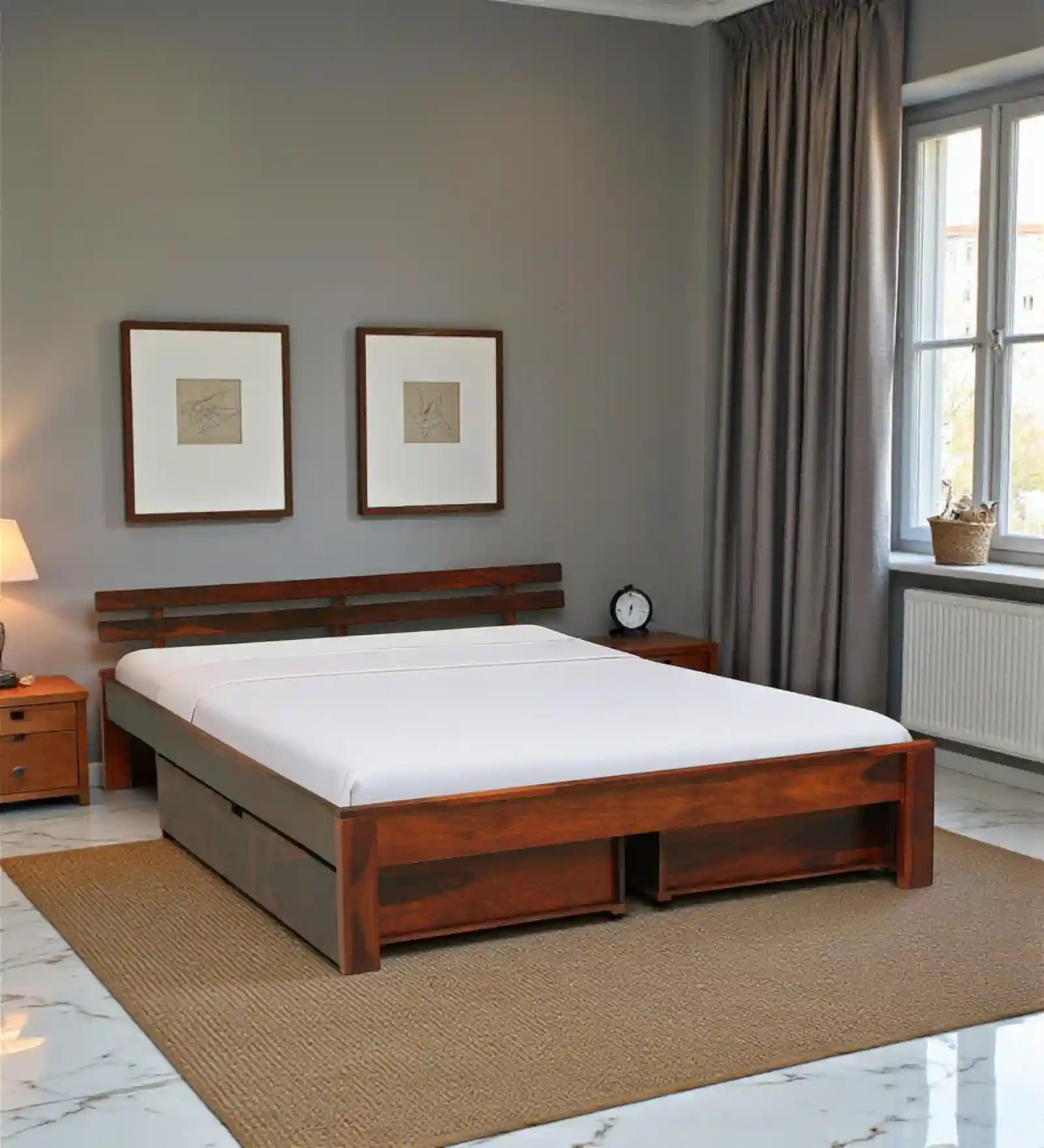 sheesham wood king size drawer storage bed frame solid wood india