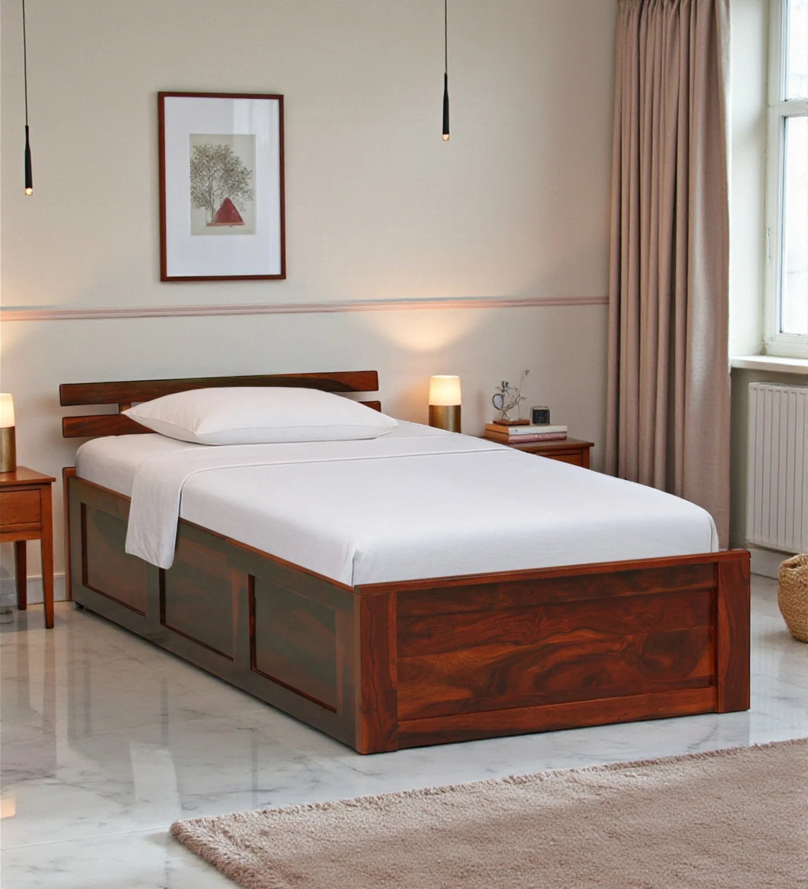 Vriksha sheesham wood single bed with storage modern solid wood bed India