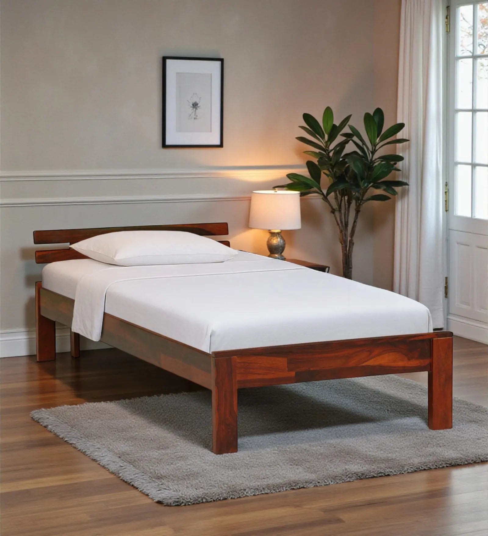 Vriksha sheesham wood single bed without storage modern solid wood bed India
