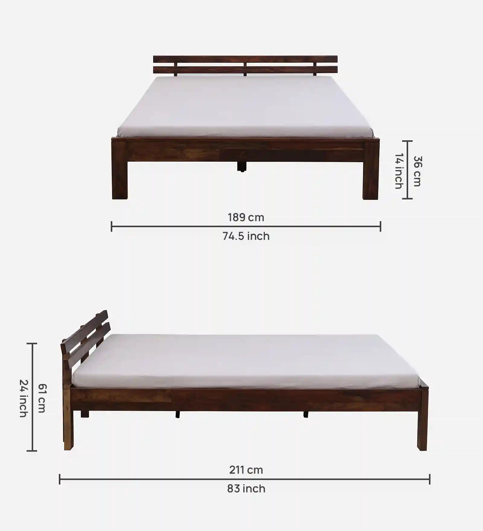 vriksha king size solid wood bed without storage top view clean wooden finish