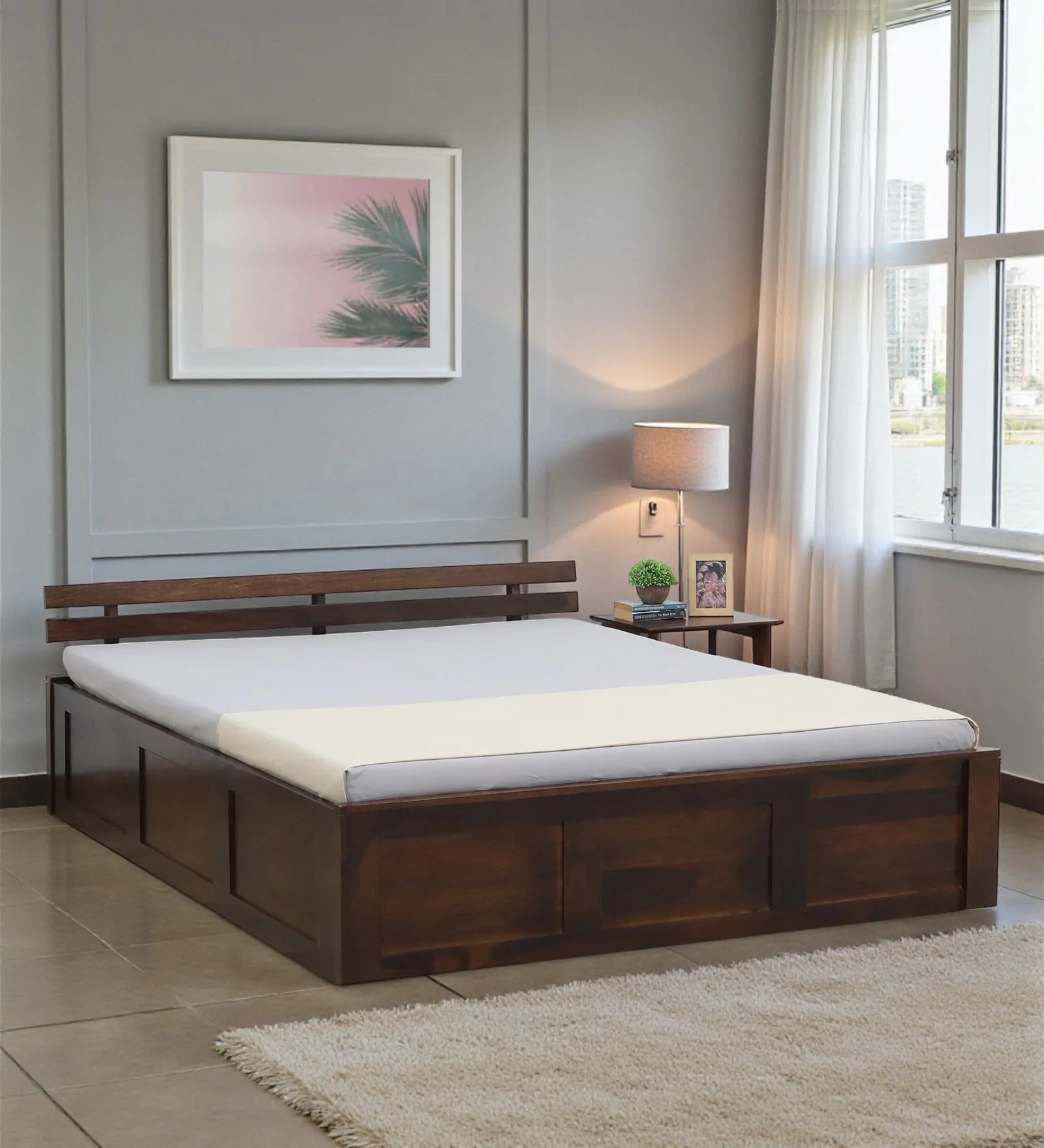 Vriksha solid wood king bed hydraulic storage strong support frame