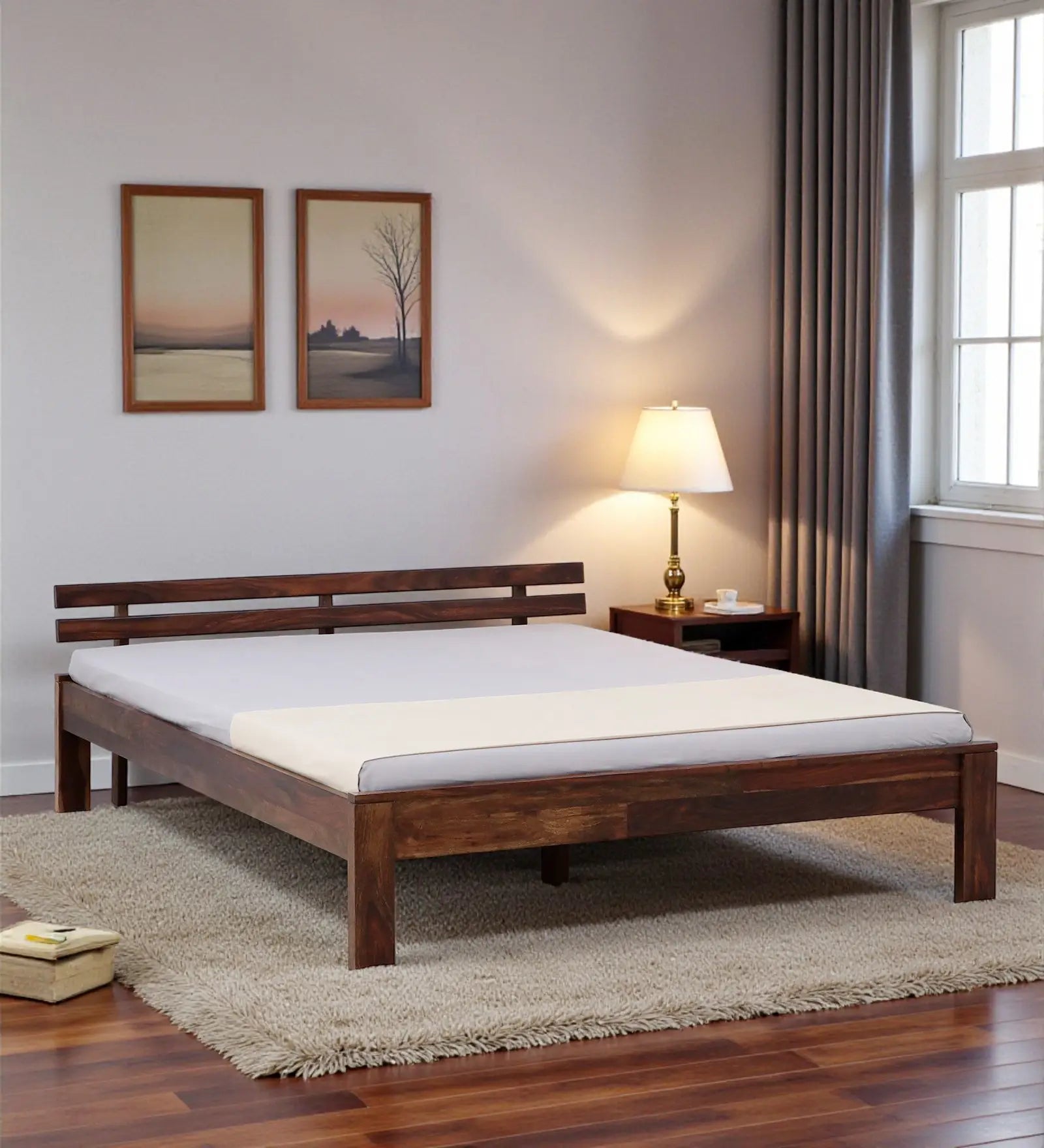 vriksha solid wood king size bed without storage front view modern sheesham wood design