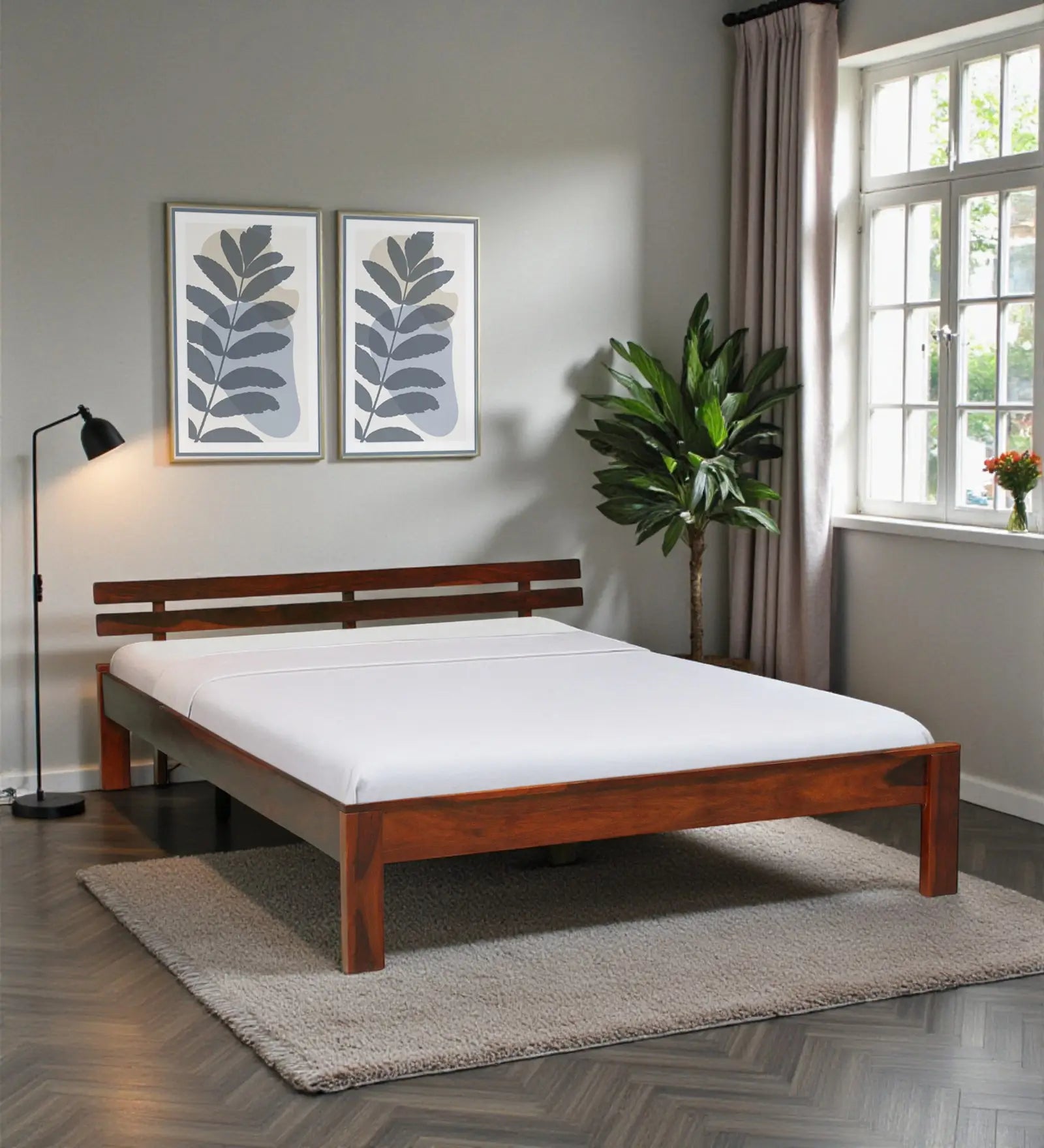 vriksha solid wood king size bed without storage front view modern sheesham wood design