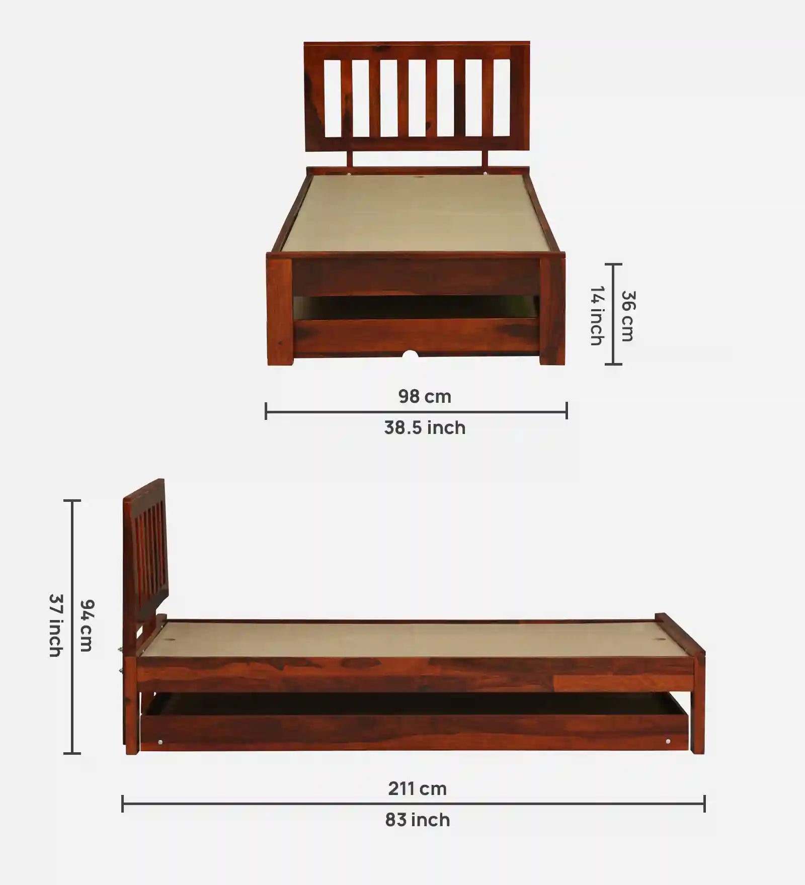 Vriksha wooden trundle bed solid frame durable bedroom bed India