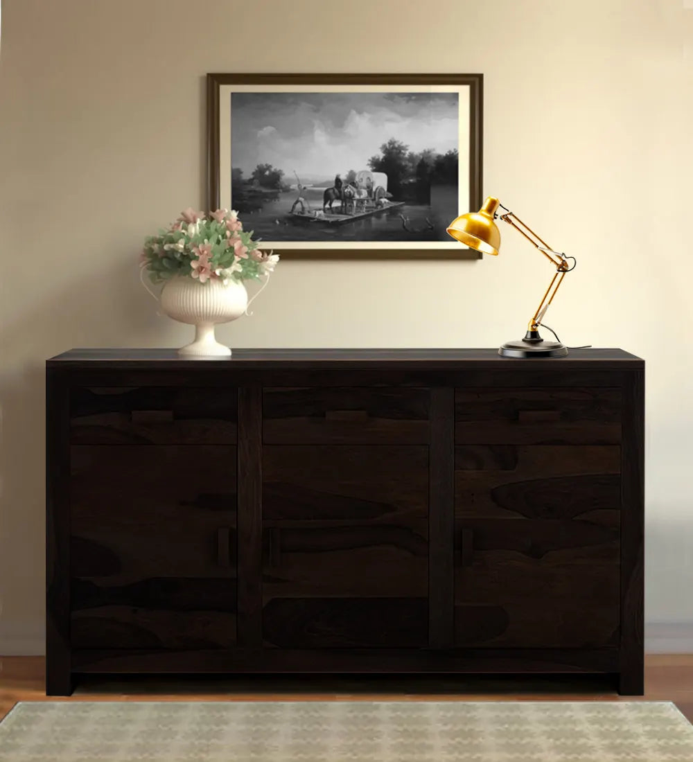 Walnut finish sheesham sideboard solid wood storage cabinet