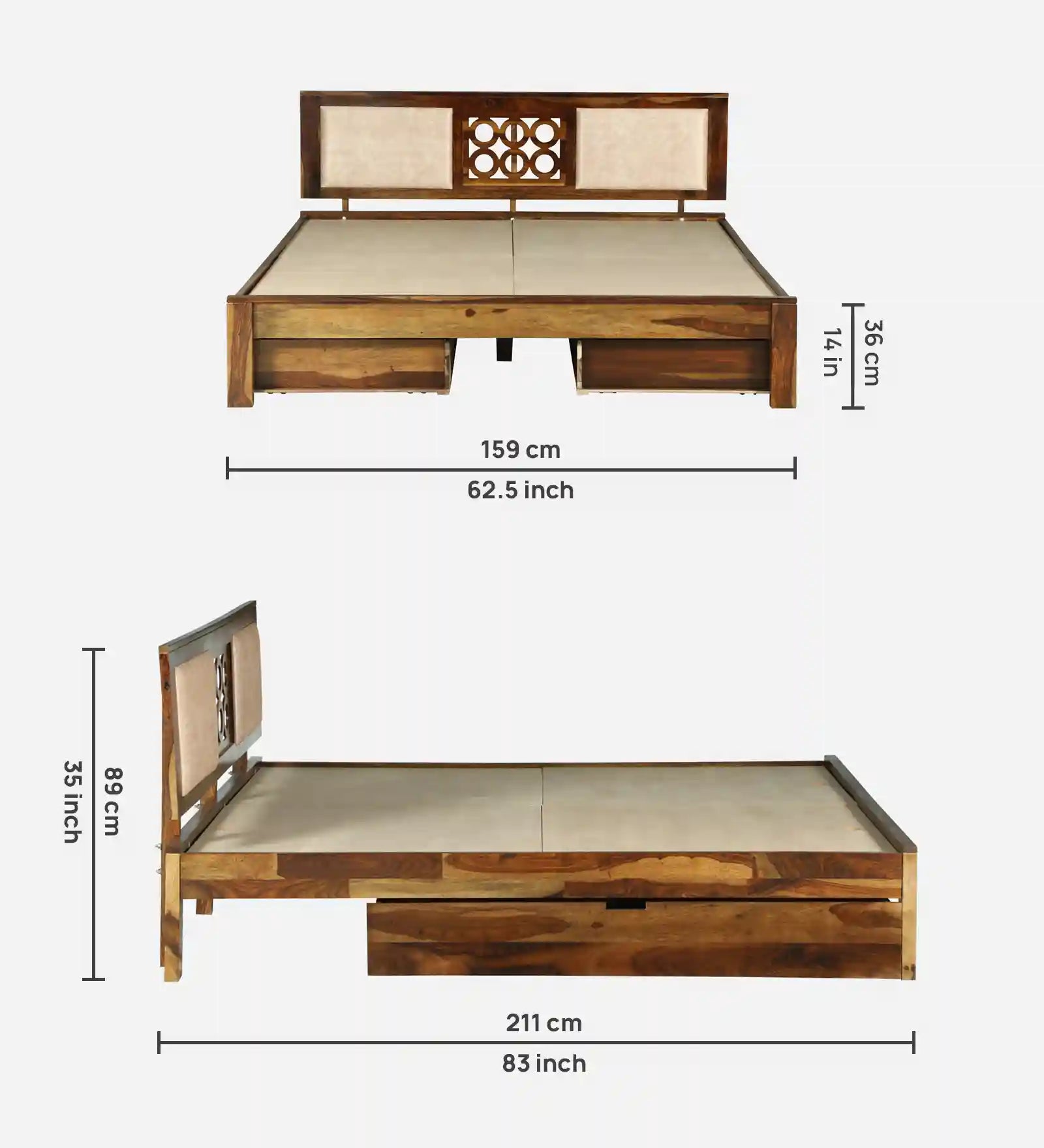modern bedroom lifestyle with sheesham wood drawer storage queen bed india
