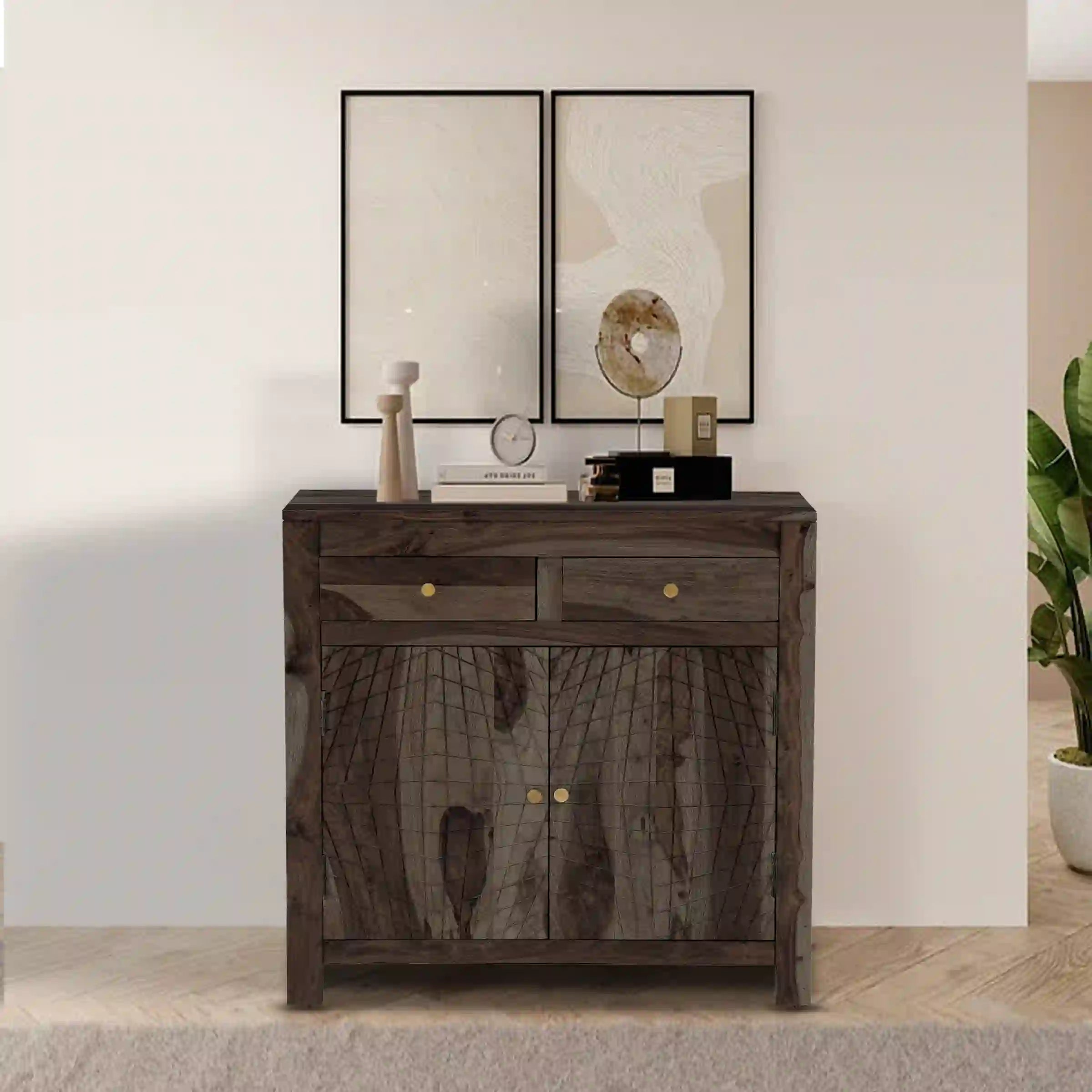 Walnut tone console buffet unit sheesham wood storage home India